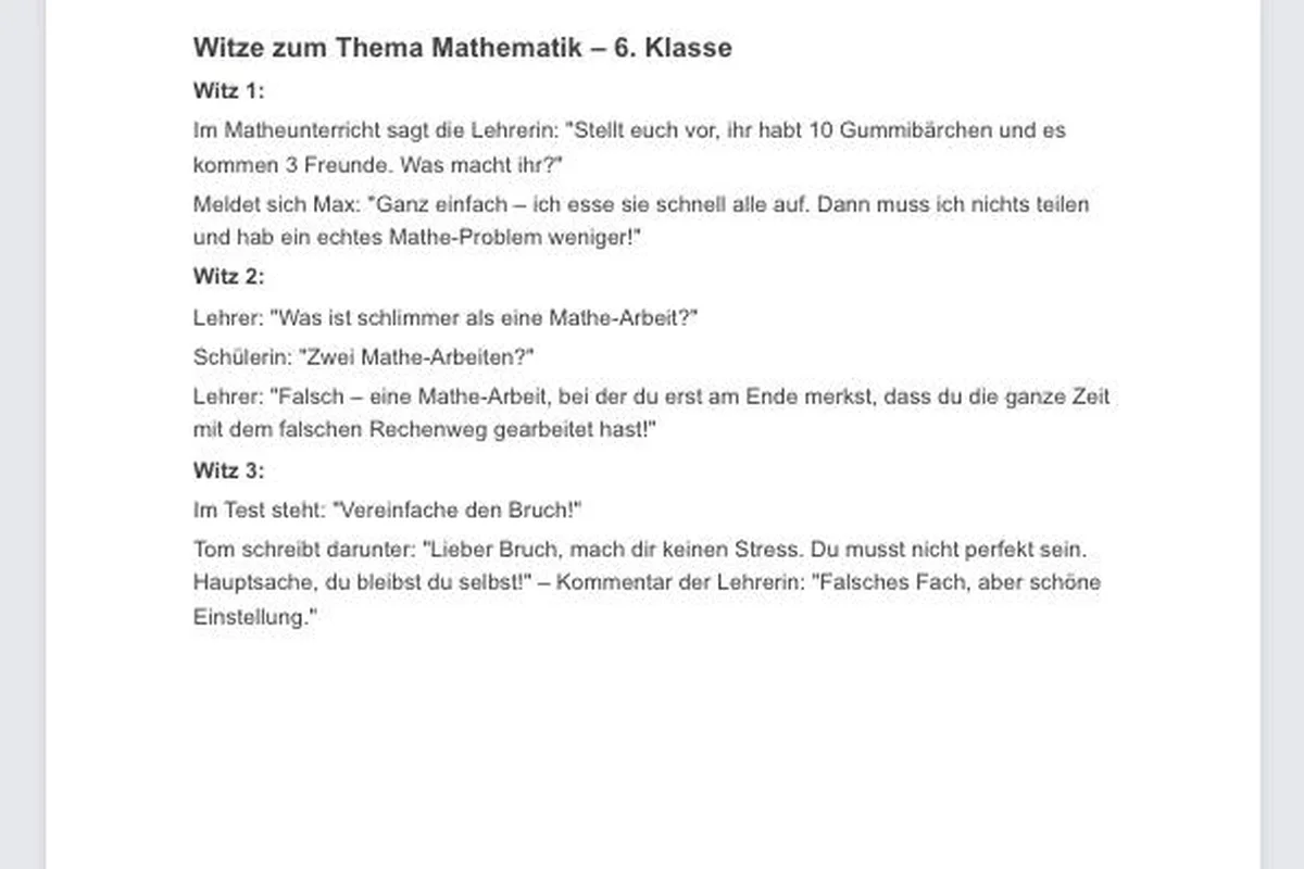 Tool Scherzkeks von KI Schulgenie erstellt passende Mathe-Witze für eine 6. Klasse